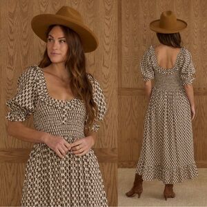 Rylee + Cru Lexi Smocked Maxi Linen Blend Ruffle Dress Harvest Floral XL NEW